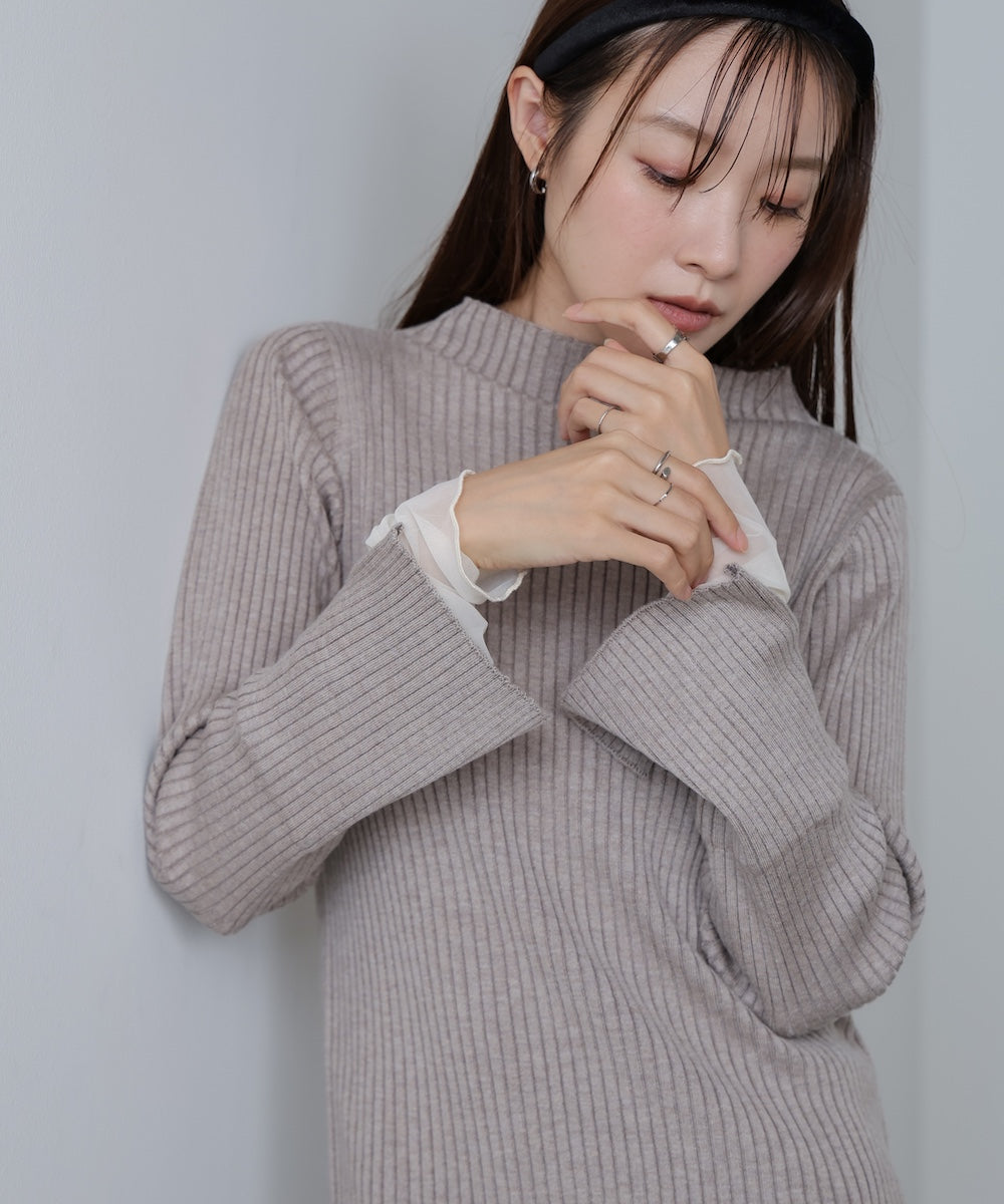 【選べるネック】チュールレイヤードリブニット