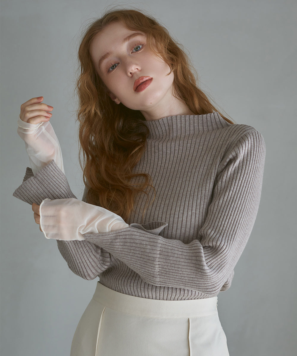 【選べるネック】チュールレイヤードリブニット