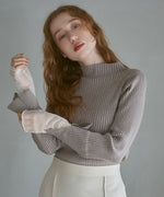 【選べるネック】チュールレイヤードリブニット