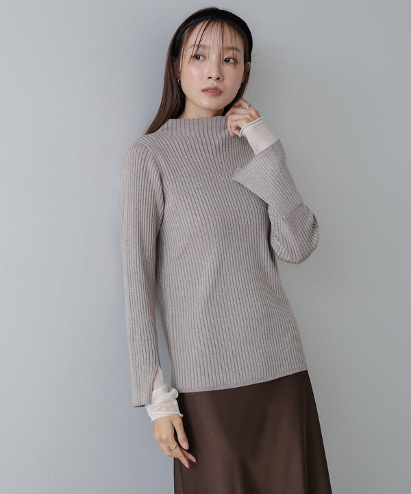 【選べるネック】チュールレイヤードリブニット
