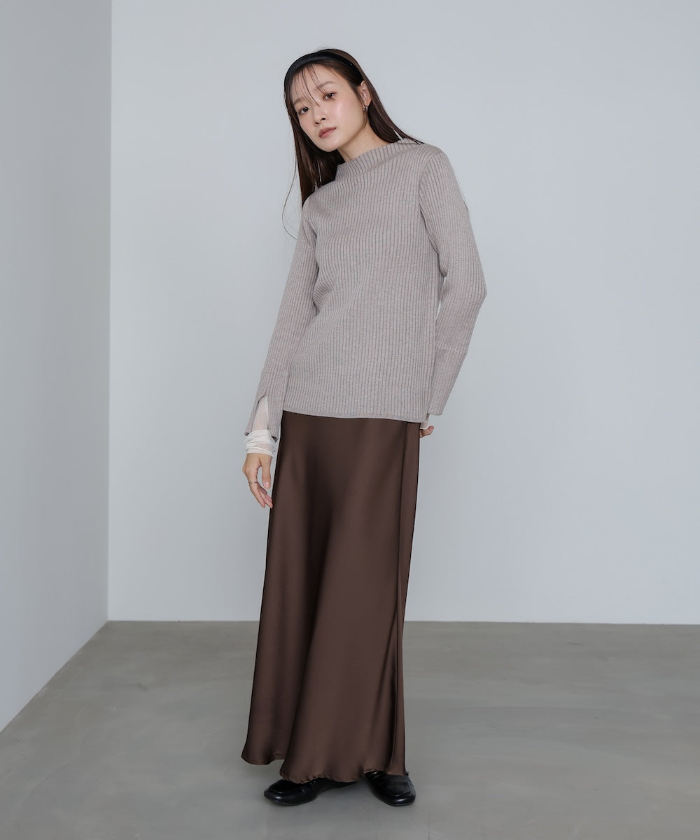 【選べるネック】チュールレイヤードリブニット