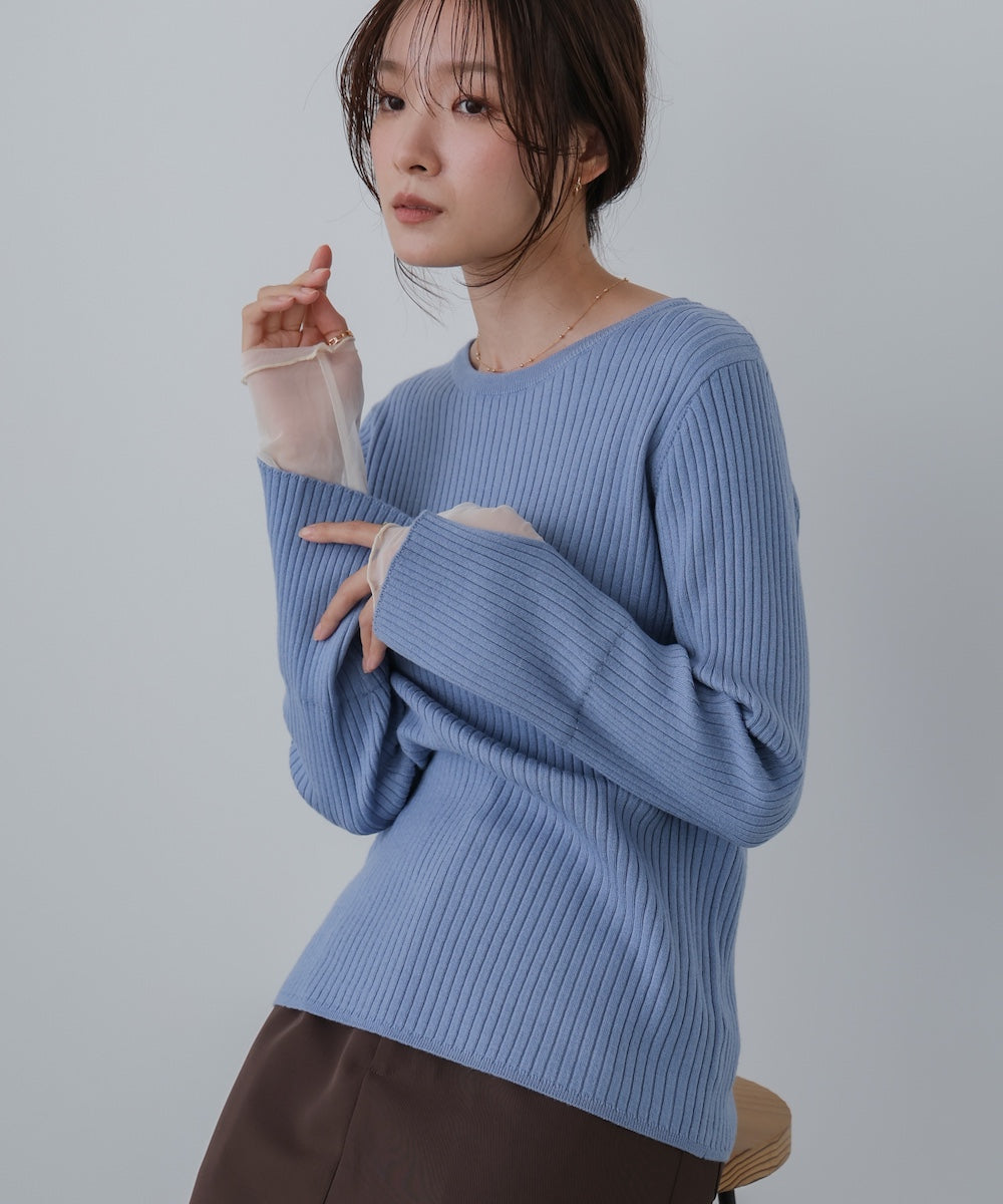 【選べるネック】チュールレイヤードリブニット
