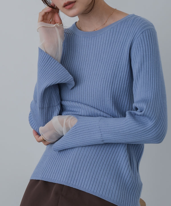 【選べるネック】チュールレイヤードリブニット