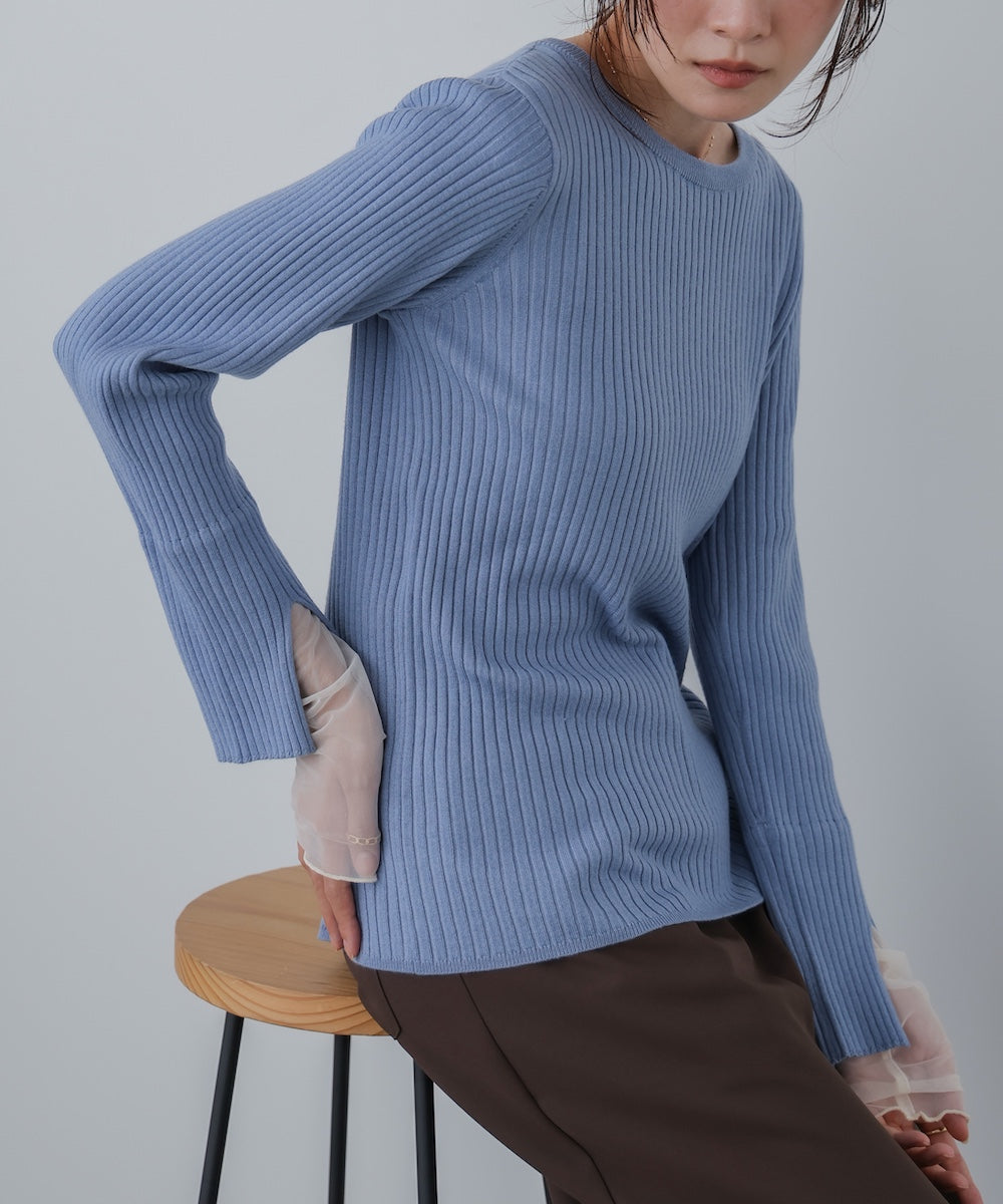 【選べるネック】チュールレイヤードリブニット