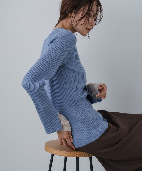 【選べるネック】チュールレイヤードリブニット