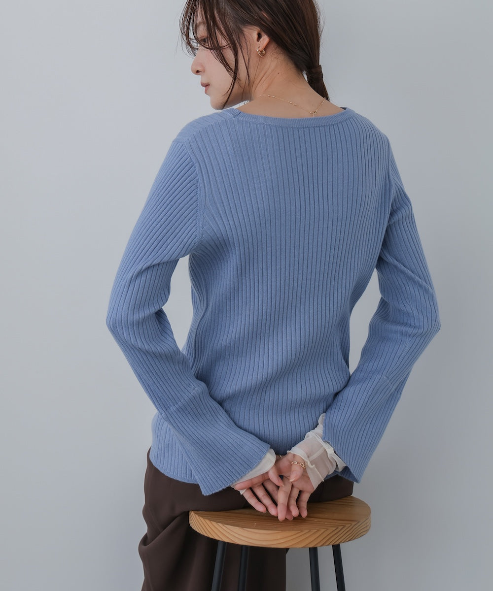 【選べるネック】チュールレイヤードリブニット