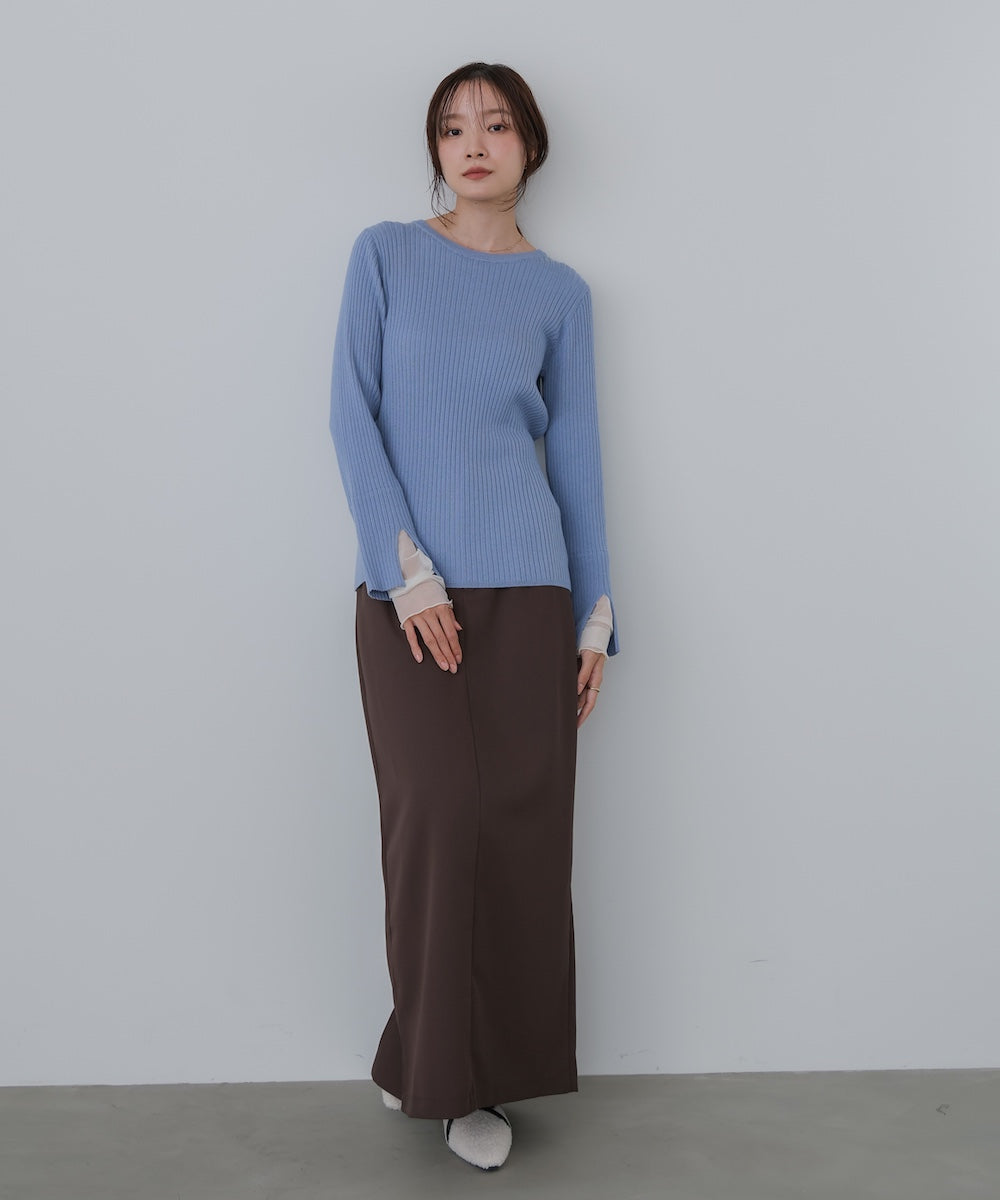 【選べるネック】チュールレイヤードリブニット