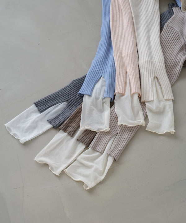 【選べるネック】チュールレイヤードリブニット