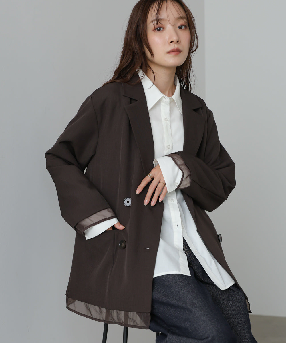 シアー切替ダブルテーラードジャケット – Bab