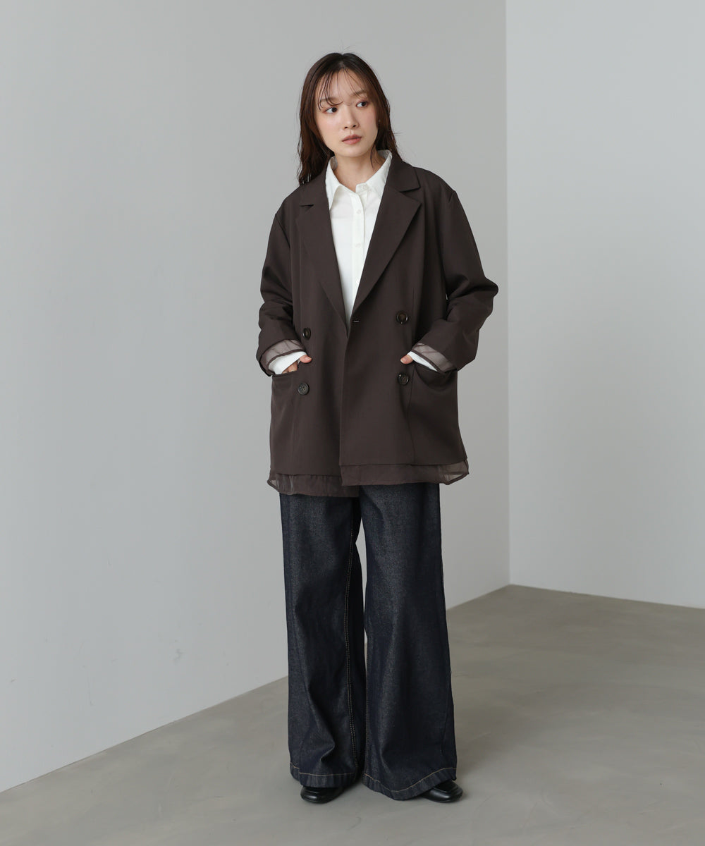 シアー切替ダブルテーラードジャケット