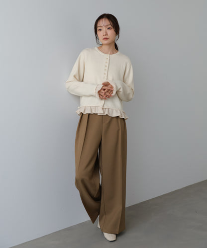 配色フリルニットカーディガン