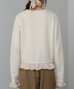 配色フリルニットカーディガン