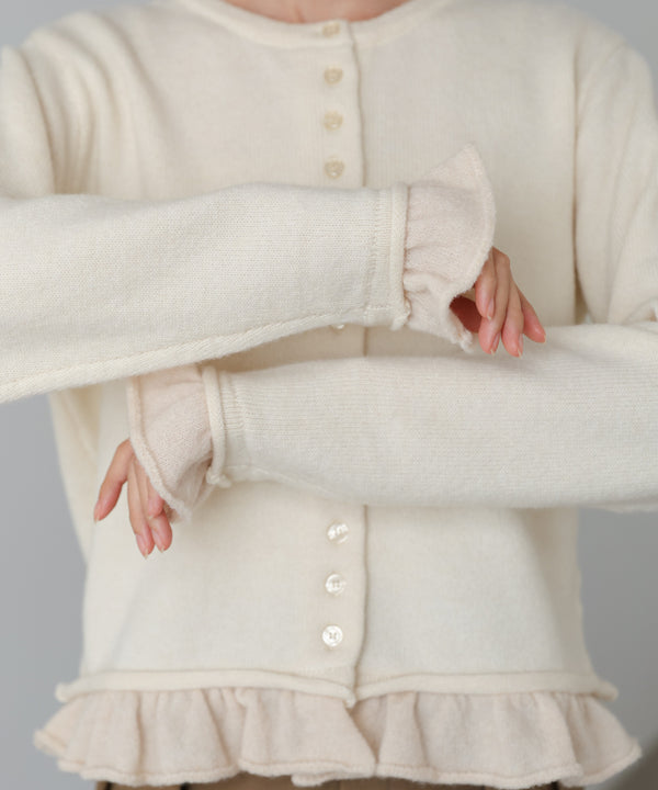 配色フリルニットカーディガン