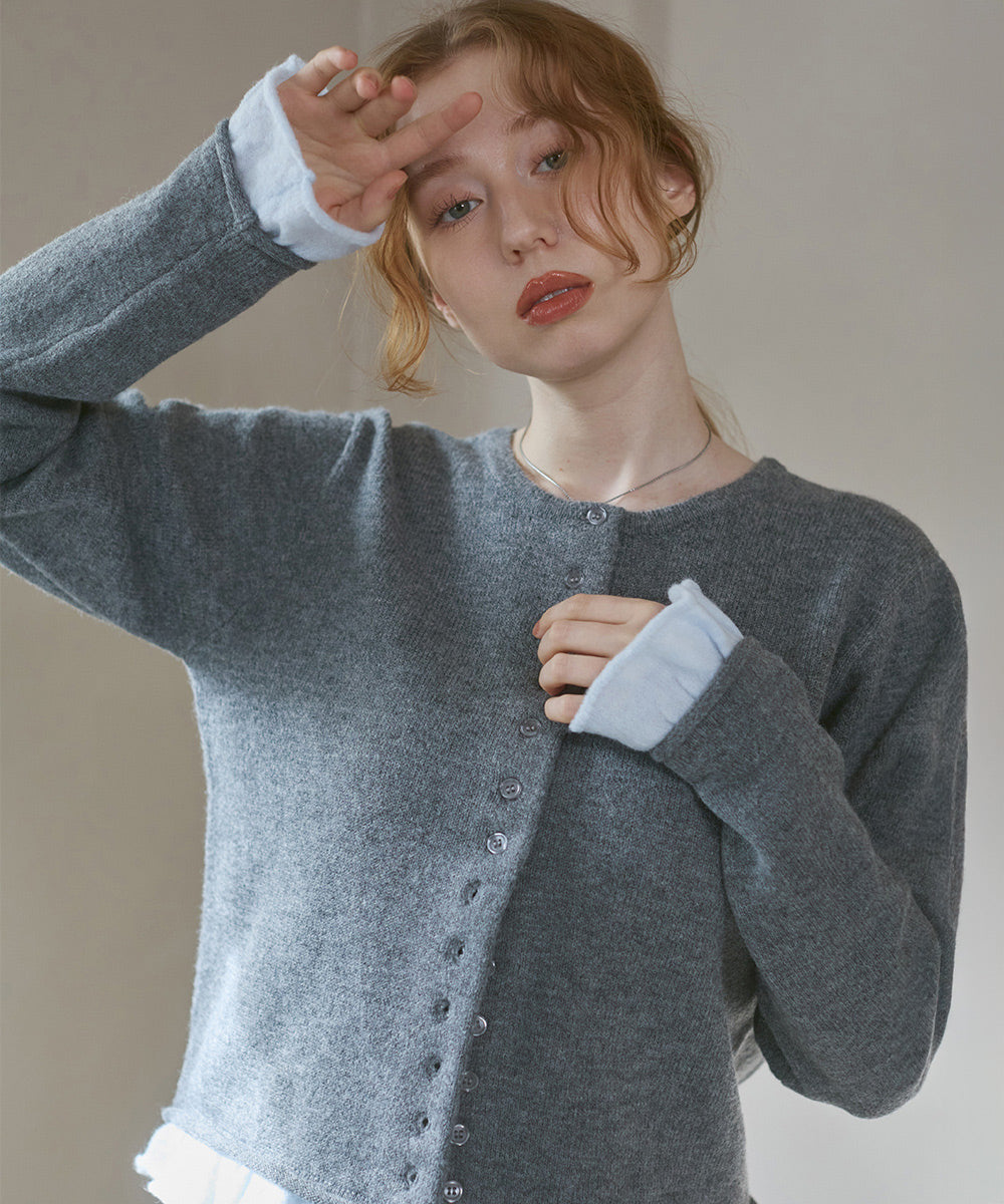 配色フリルニットカーディガン