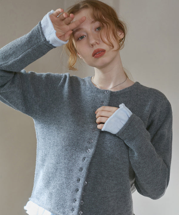 配色フリルニットカーディガン