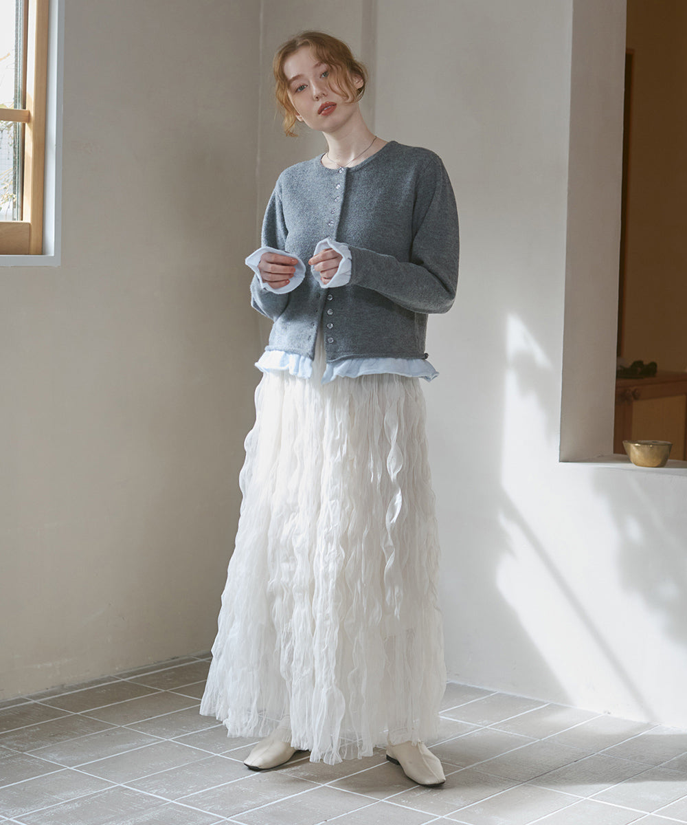 配色フリルニットカーディガン