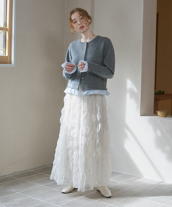 配色フリルニットカーディガン