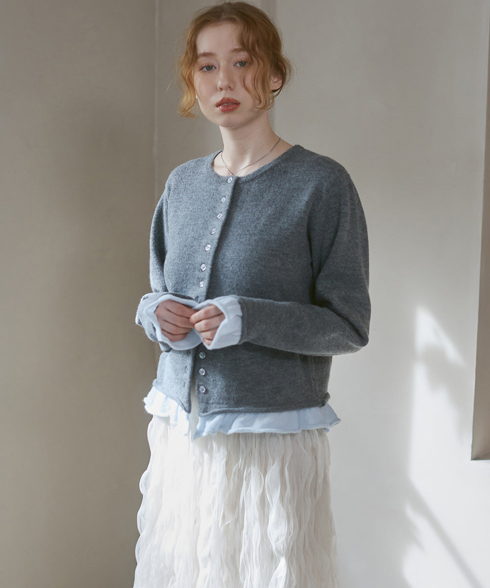 配色フリルニットカーディガン