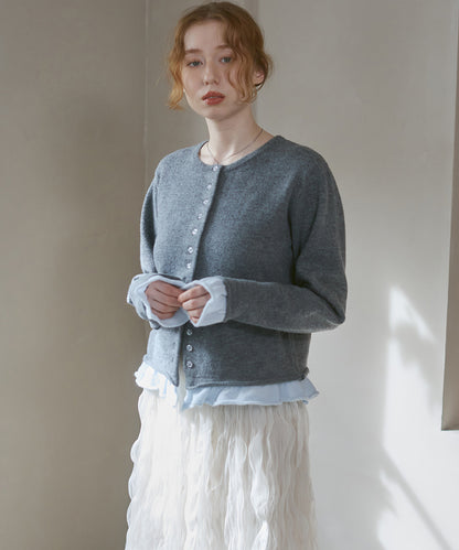 配色フリルニットカーディガン
