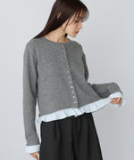 配色フリルニットカーディガン