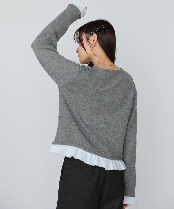 配色フリルニットカーディガン