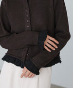 配色フリルニットカーディガン