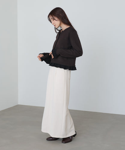 配色フリルニットカーディガン