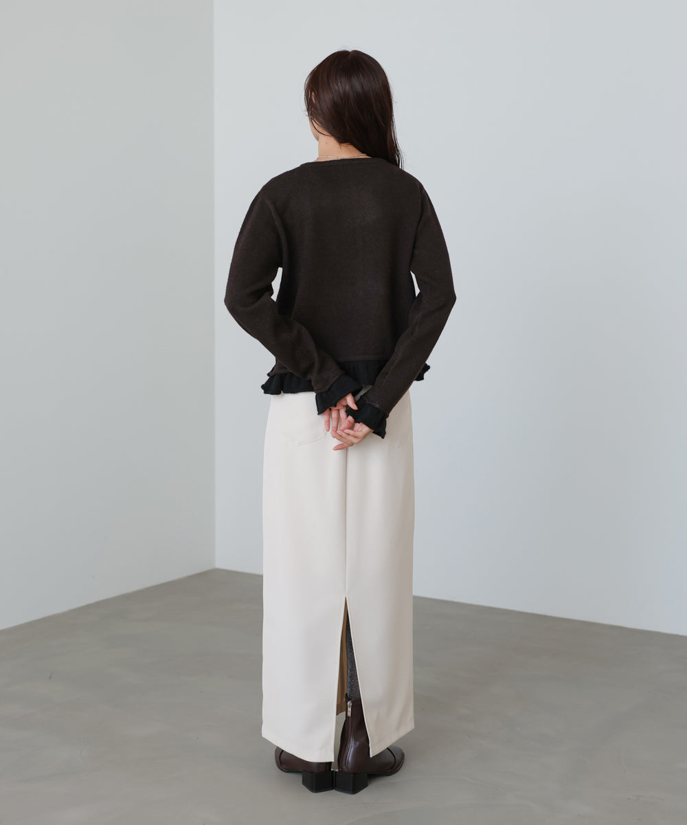 配色フリルニットカーディガン