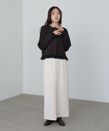 配色フリルニットカーディガン