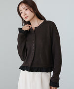 配色フリルニットカーディガン