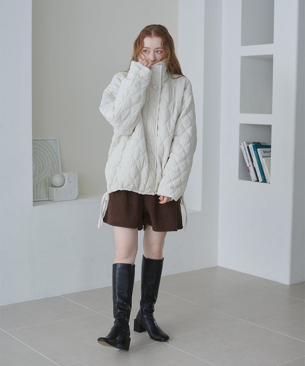 ウェーブキルティング中綿ミドルコート