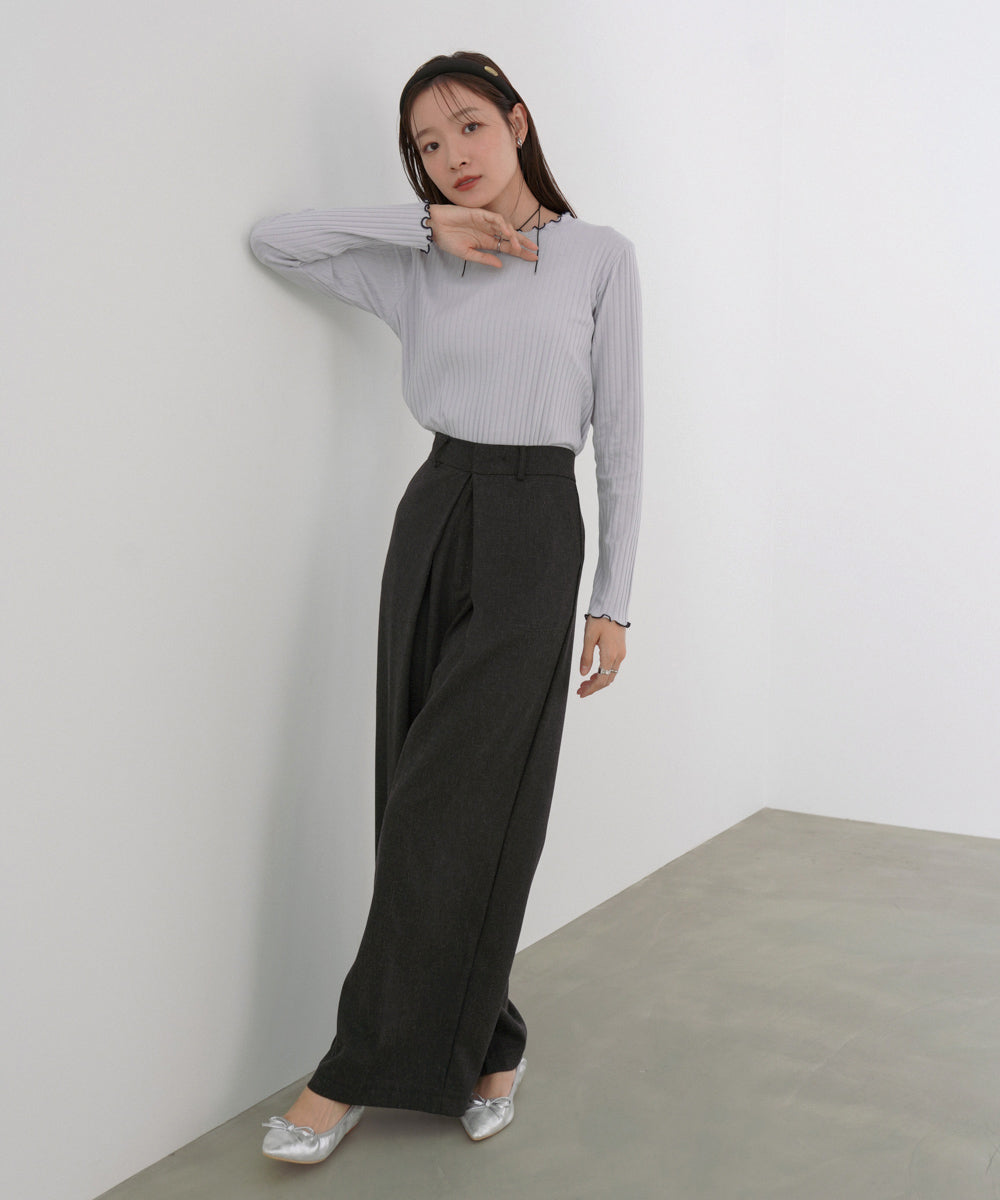 フロントワイドタックネップ入ワイドパンツ