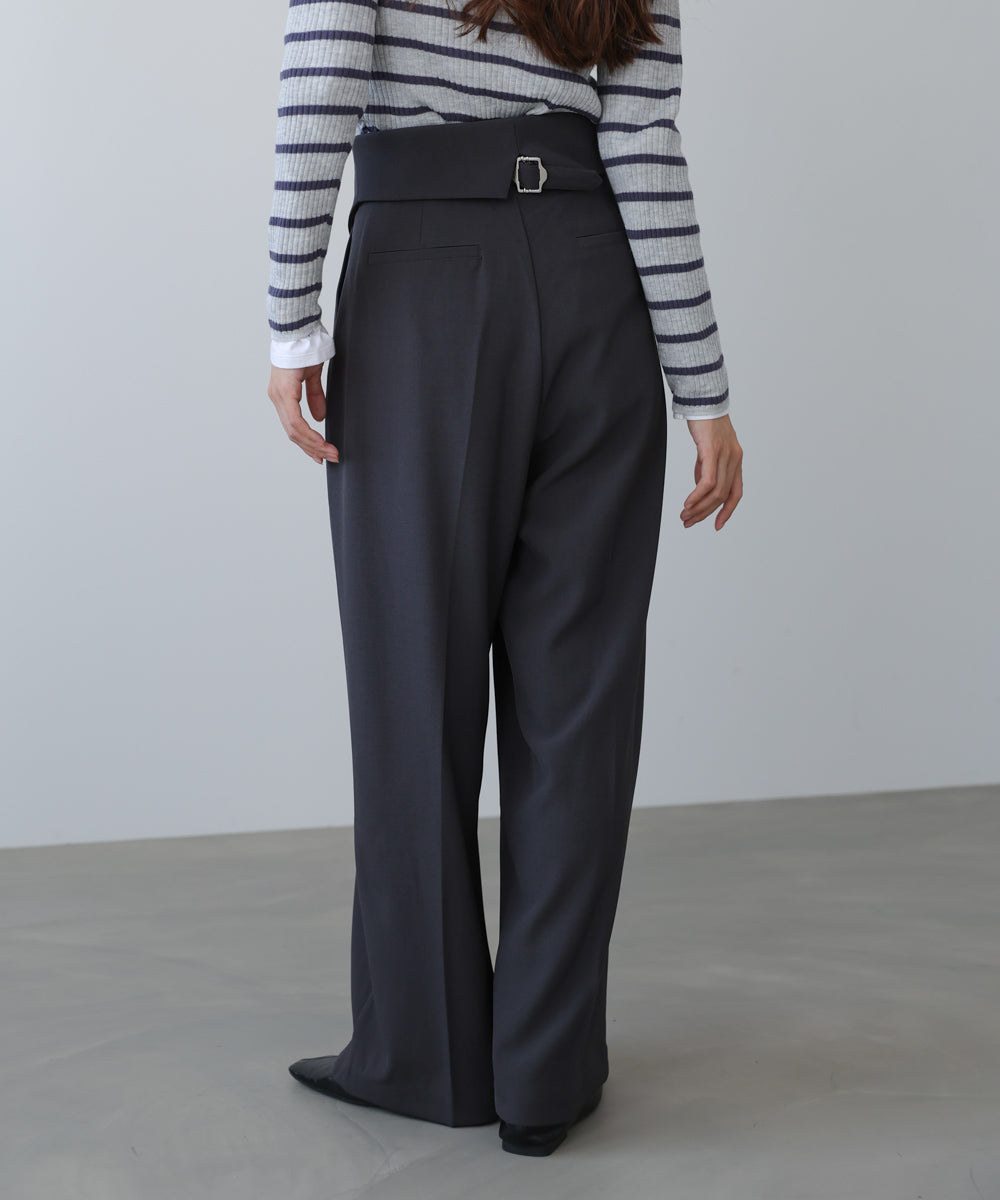 ウエストフラップ釦ワイドタックパンツ