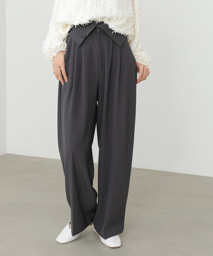 ウエストフラップ釦ワイドタックパンツ
