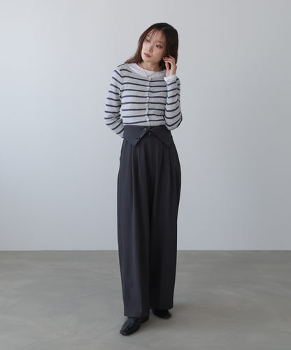 ウエストフラップ釦ワイドタックパンツ
