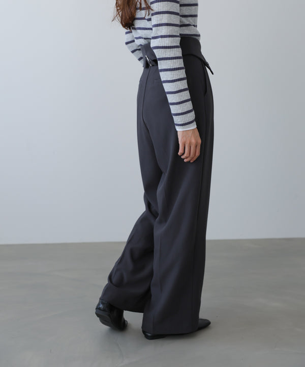 ウエストフラップ釦ワイドタックパンツ