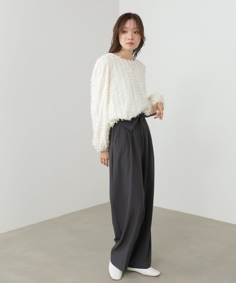 ウエストフラップ釦ワイドタックパンツ