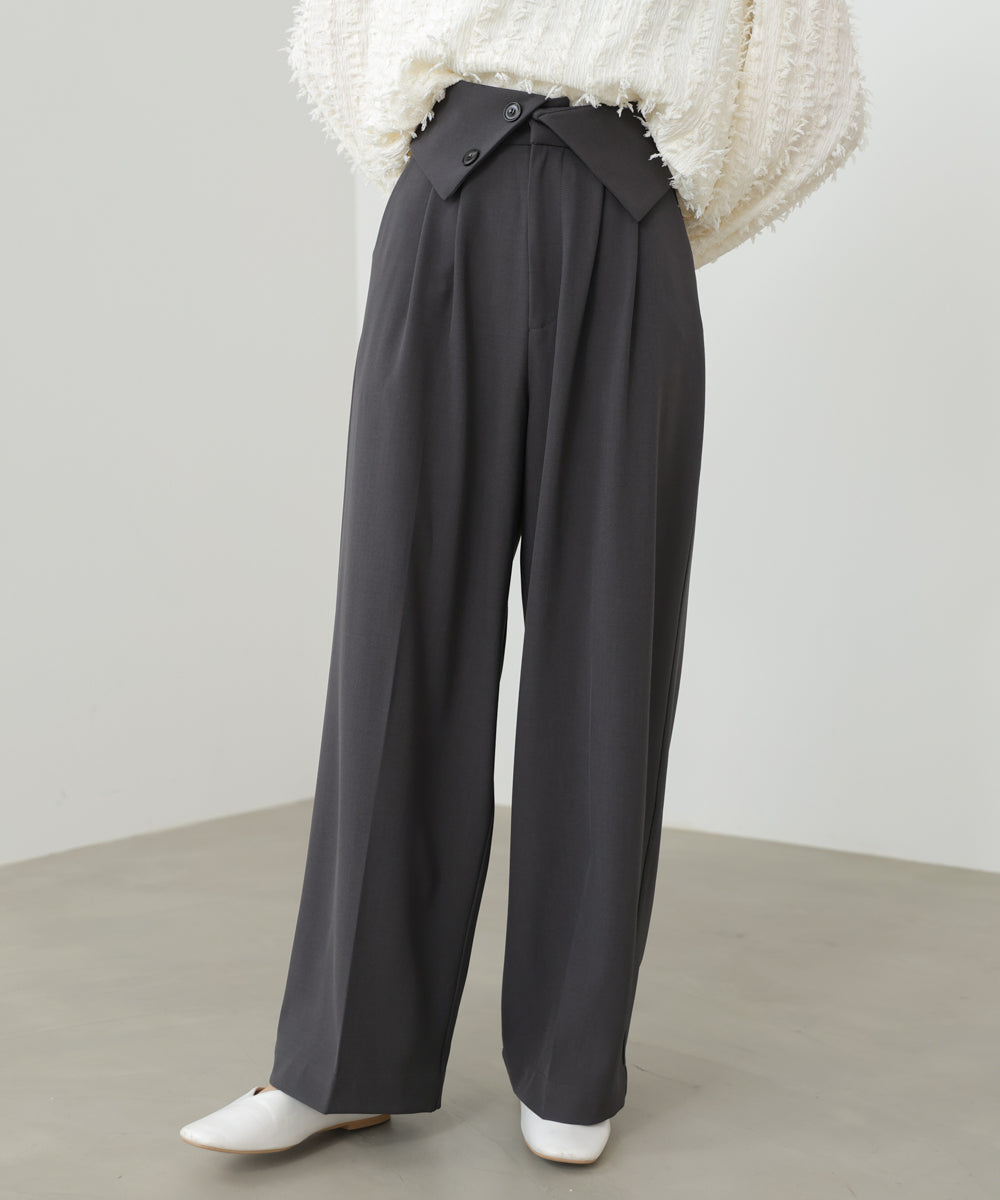 ウエストフラップ釦ワイドタックパンツ