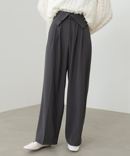 ウエストフラップ釦ワイドタックパンツ