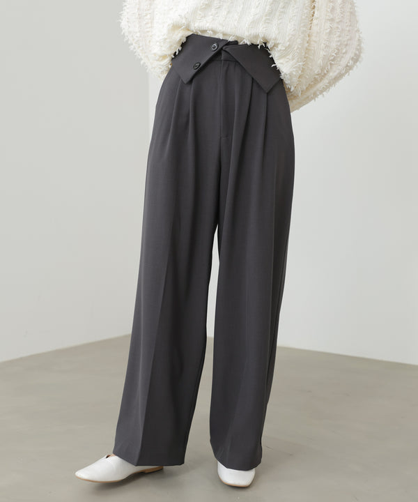 ウエストフラップ釦ワイドタックパンツ