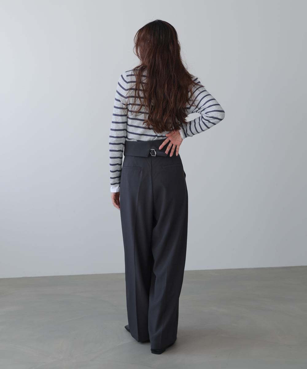 ウエストフラップ釦ワイドタックパンツ
