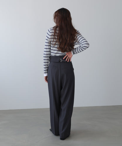 ウエストフラップ釦ワイドタックパンツ