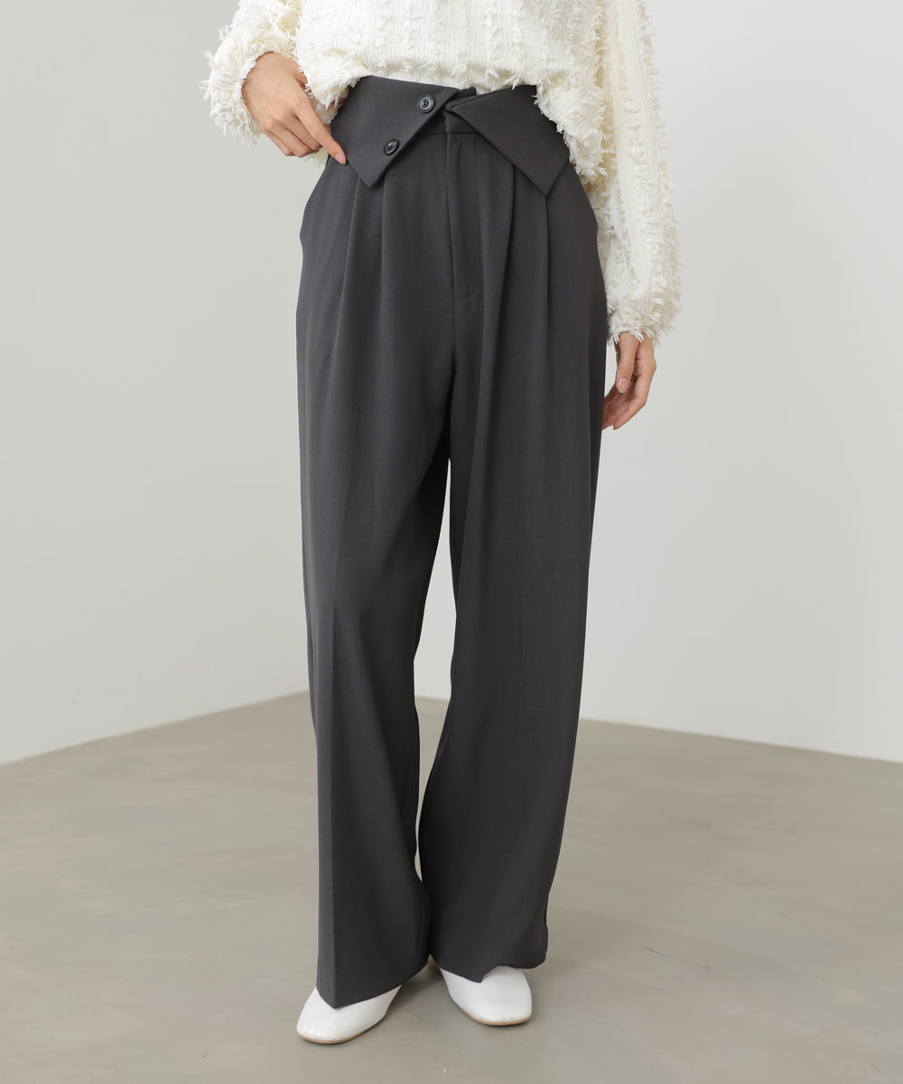 ウエストフラップ釦ワイドタックパンツ