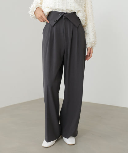 ウエストフラップ釦ワイドタックパンツ