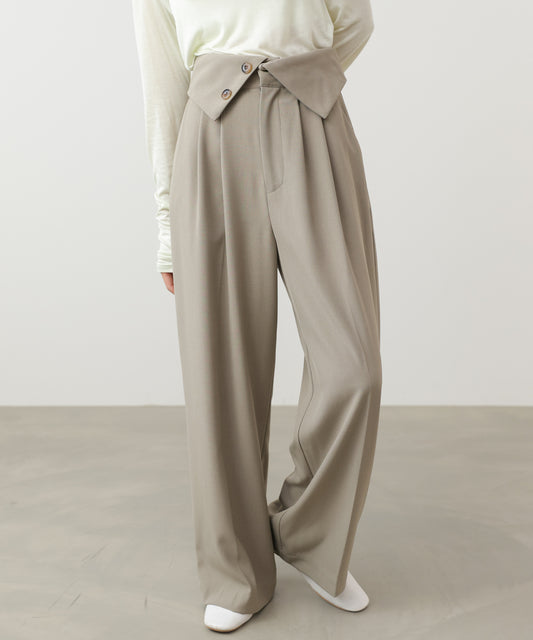 ウエストフラップ釦ワイドタックパンツ