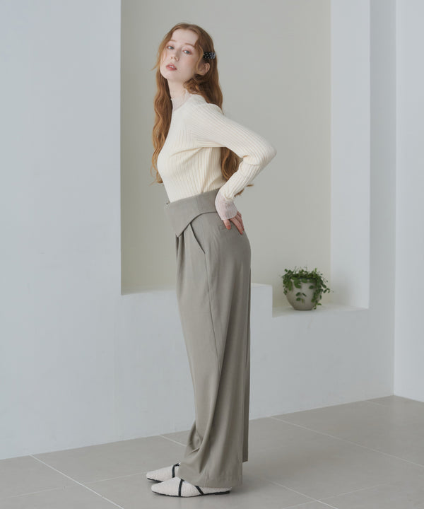 ウエストフラップ釦ワイドタックパンツ