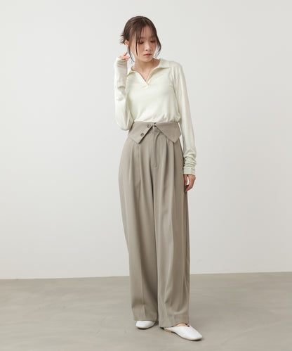 ウエストフラップ釦ワイドタックパンツ