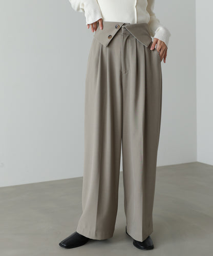 ウエストフラップ釦ワイドタックパンツ