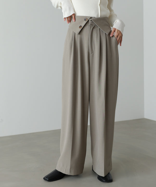 ウエストフラップ釦ワイドタックパンツ
