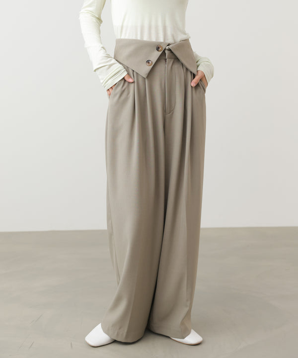 ウエストフラップ釦ワイドタックパンツ